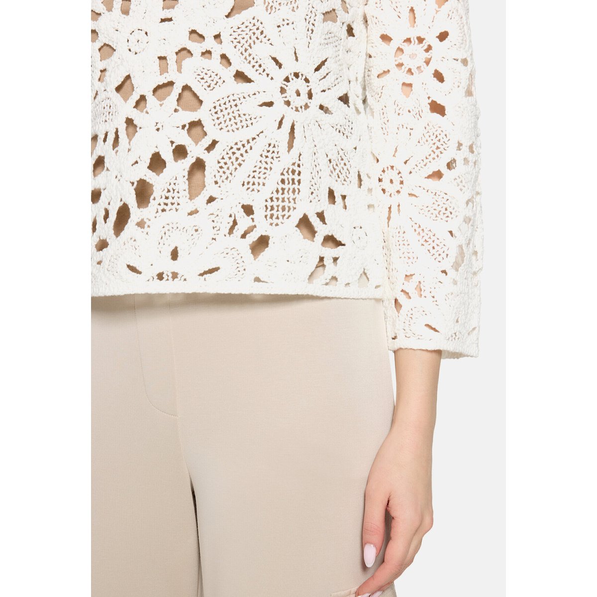 Pull-over en maille ajourée à encolure bateau blanc, BETTY BARCLAY