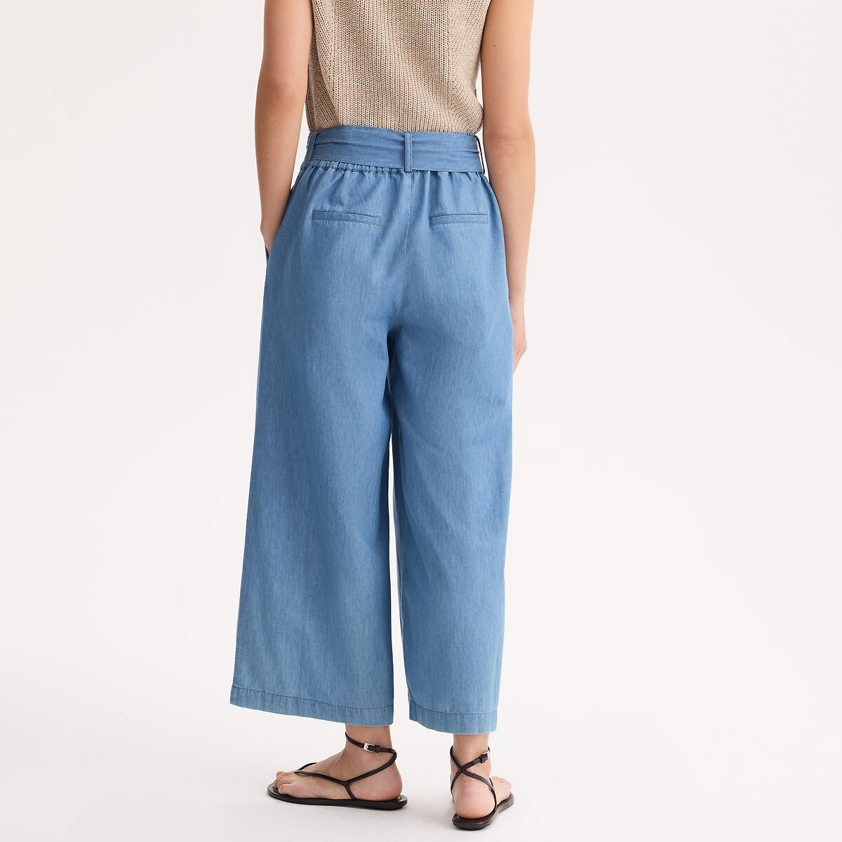 Jean large 7/8ème en denim light, ceinturé denim double stone, ANNE WEYBURN