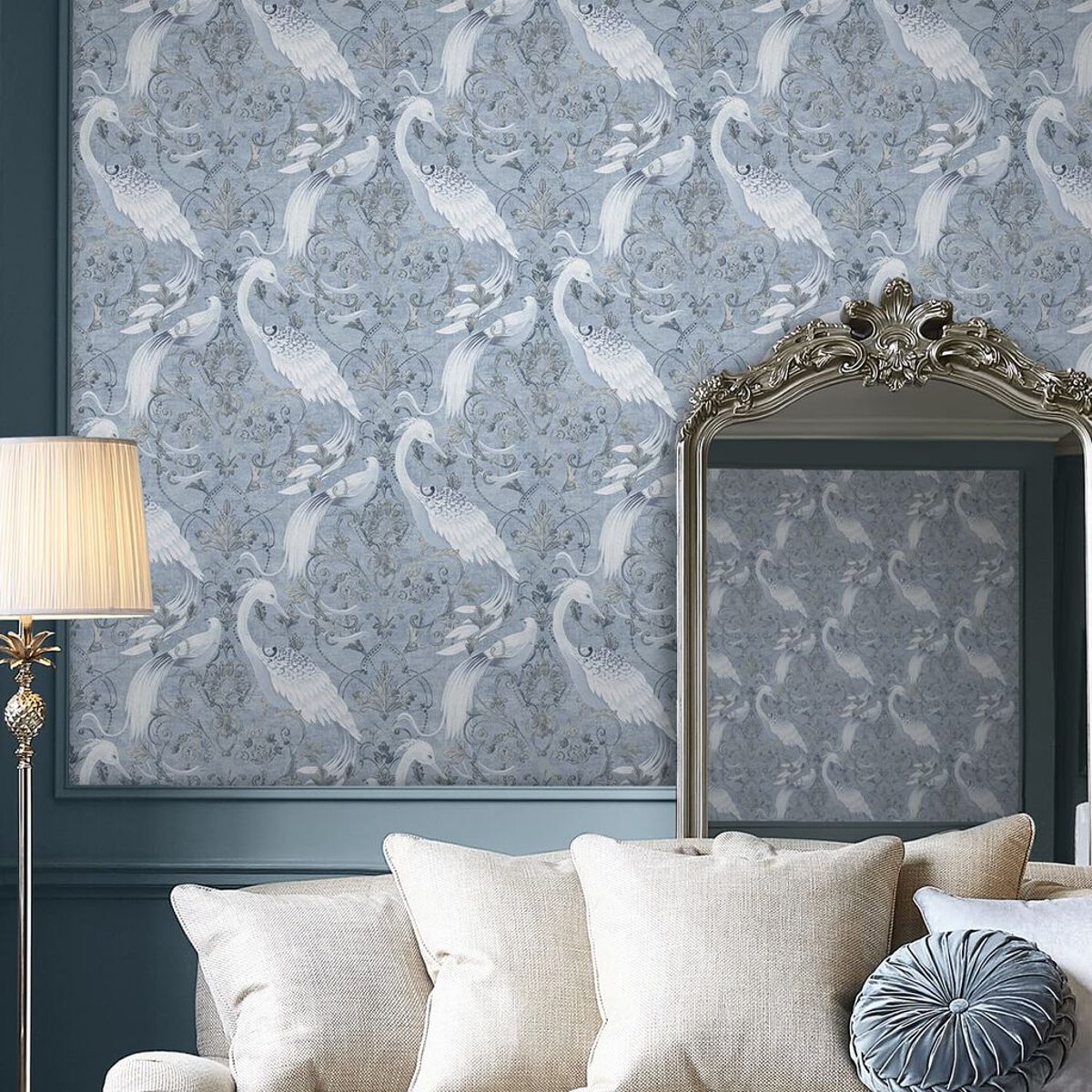 Papier peint Médaillons Tregaron bleu, LAURA ASHLEY