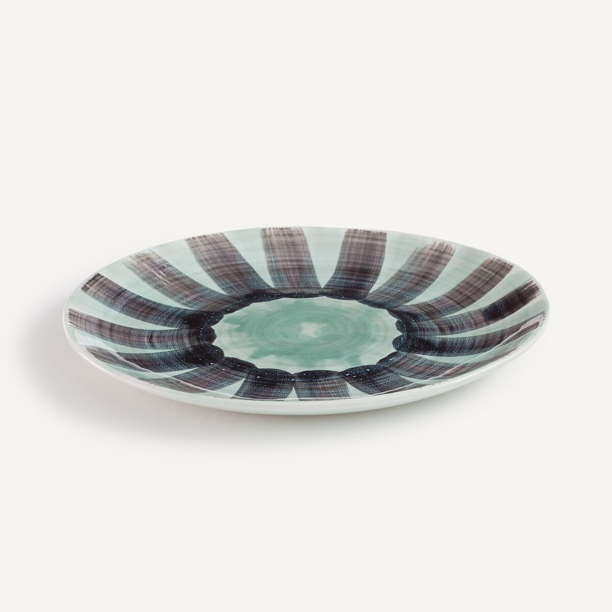 Lot de 4 assiettes plates en grès rayé, VIANA vert de gris/noir, AM.PM