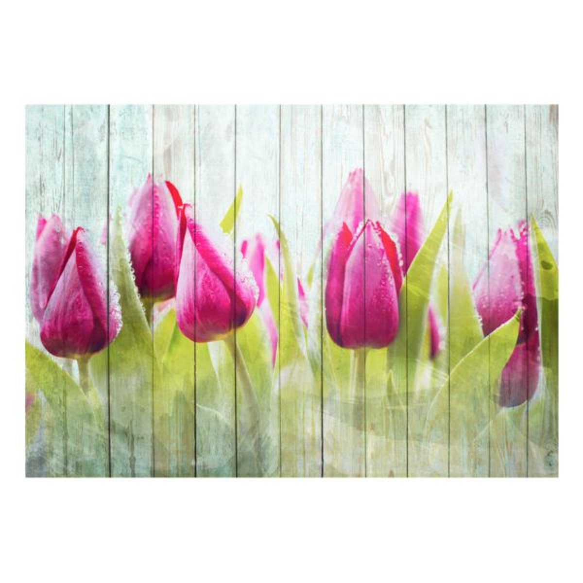 Papier peint intissé panoramique Fleurs Tulips on white wood vert, EDEN