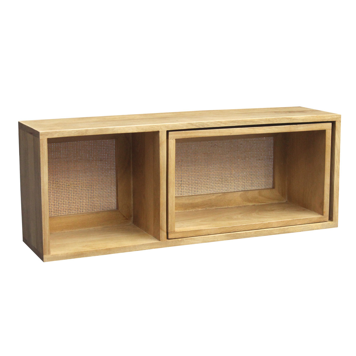 Étagères niches murales gigognes en bois manguier massif et cannage rotin L80 cm (lot de 2) ACANGE chêne clair, MILIBOO