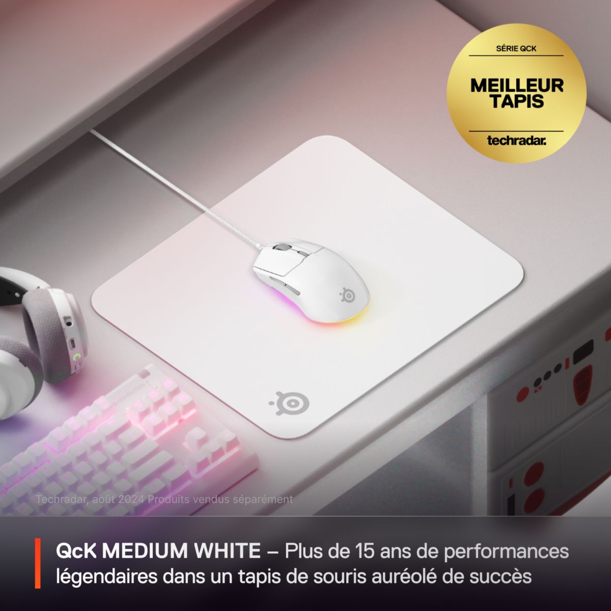 Tapis de souris QcK M Blanc couleur unique, STEELSERIES