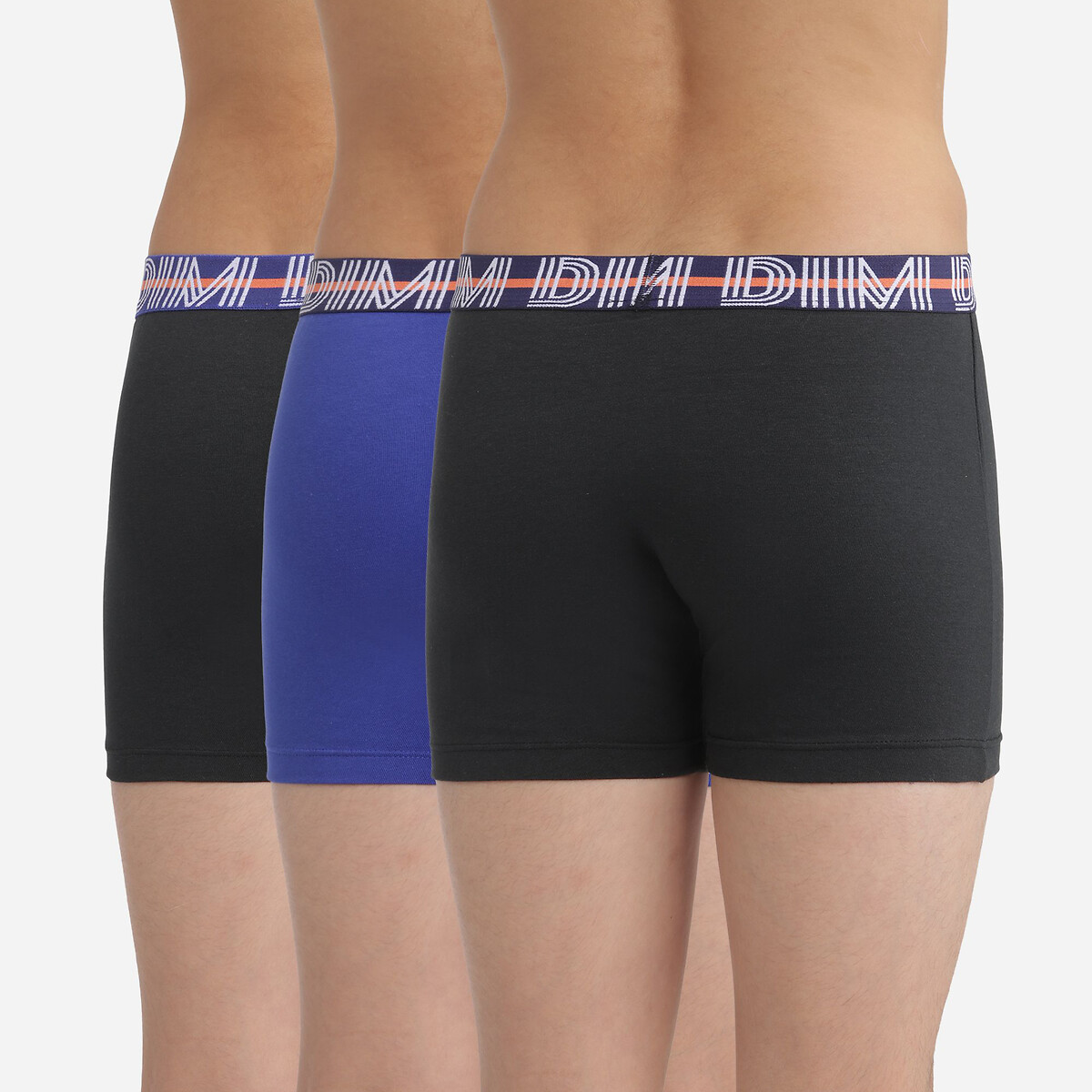 Set van 3 boxershorts in stretchkatoen zwart+blauw, DIM