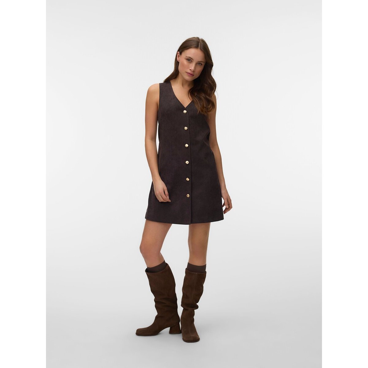 Robe en velours sans manches marron chocolat, VERO MODA