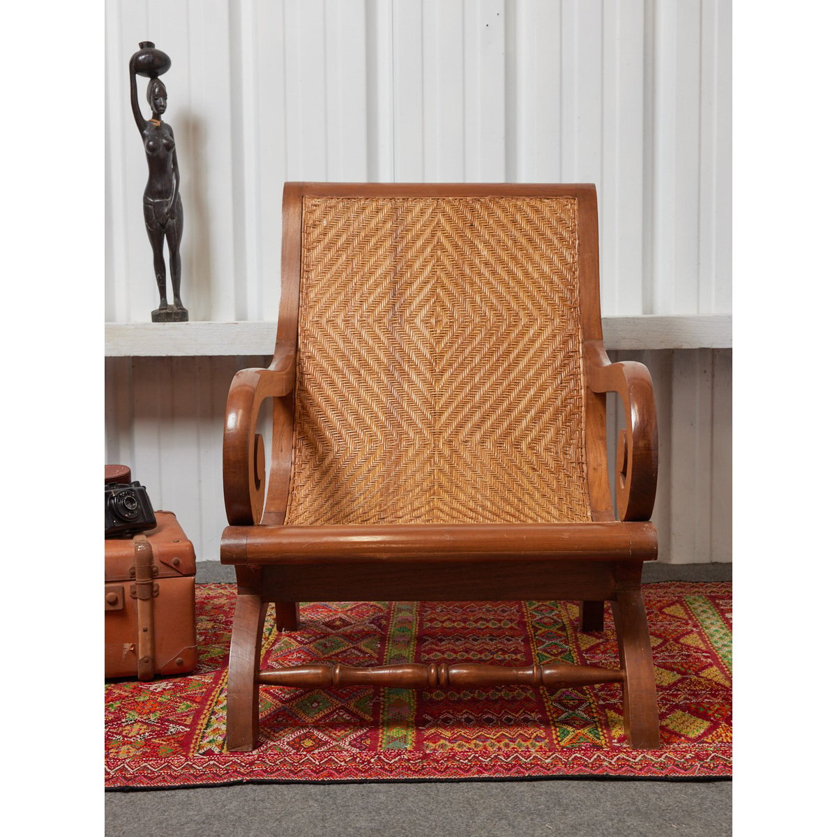 Fauteuil colonial en osier Ernest N°1092 - Bon état bois foncé, DEBONGOUT