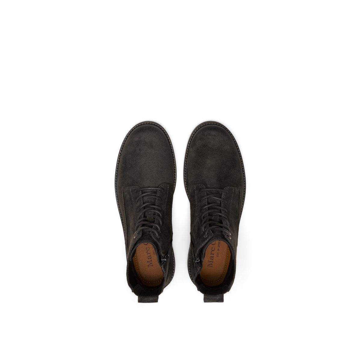 Bottines à lacets, modèle Rony en cuir velours souple gris foncé, MARC O'POLO