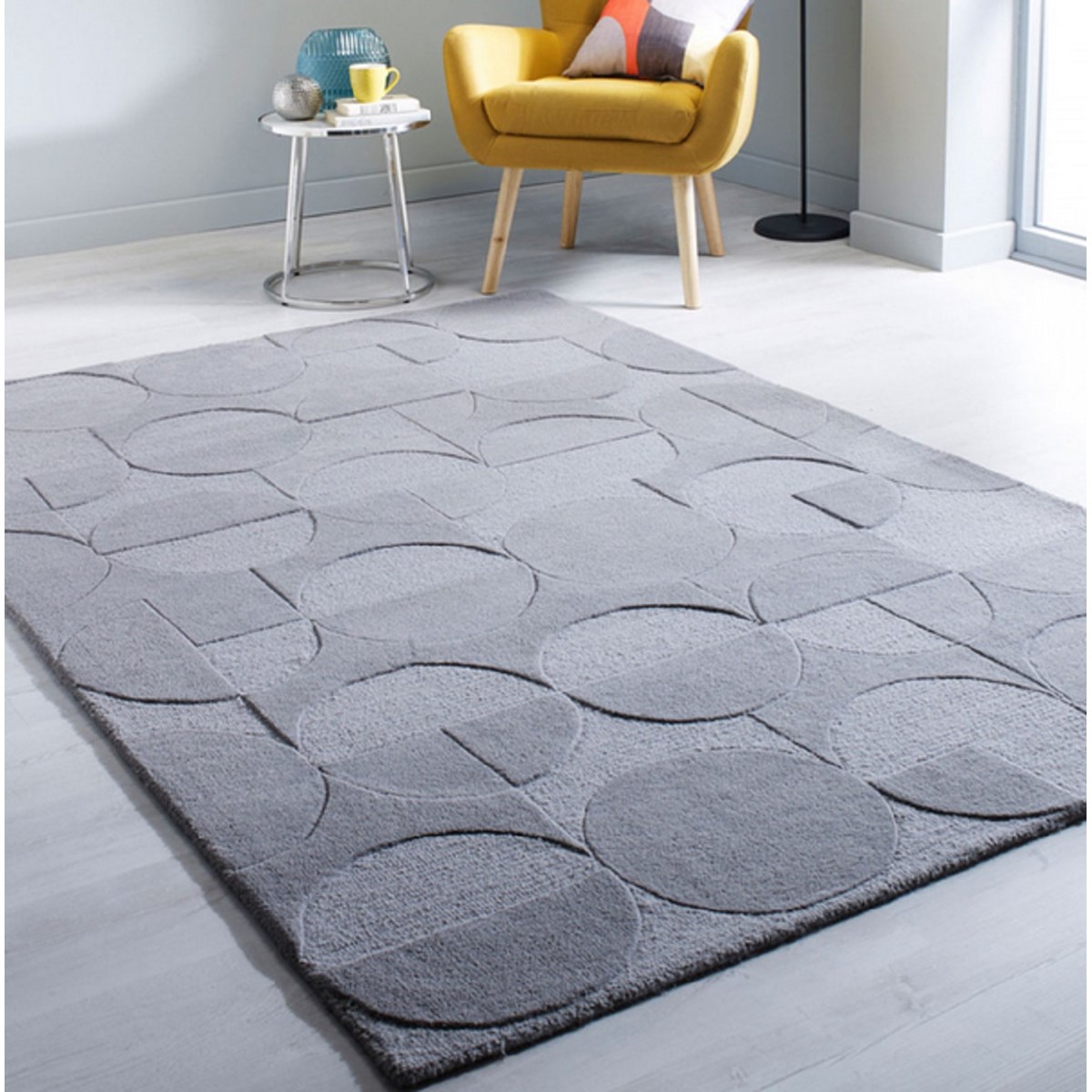 Tapis salon et chambre laine tufté main DIDI gris, NOVATREND