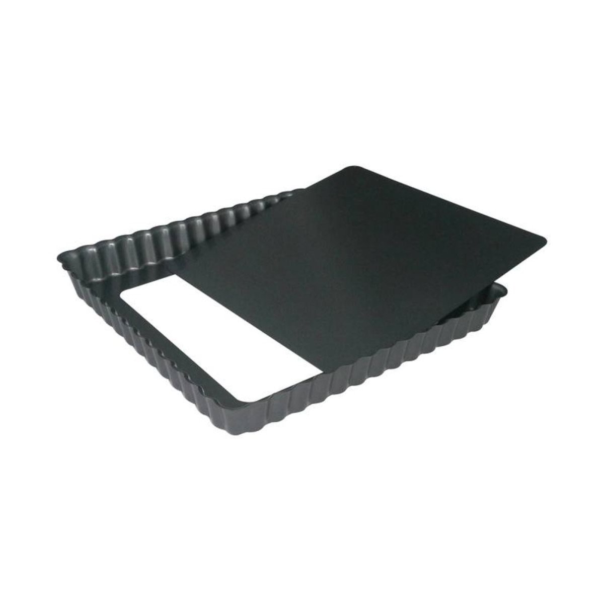 Moule à tarte carrée cannelé acier revêtu d23 x h2.7 cm noir, DE BUYER