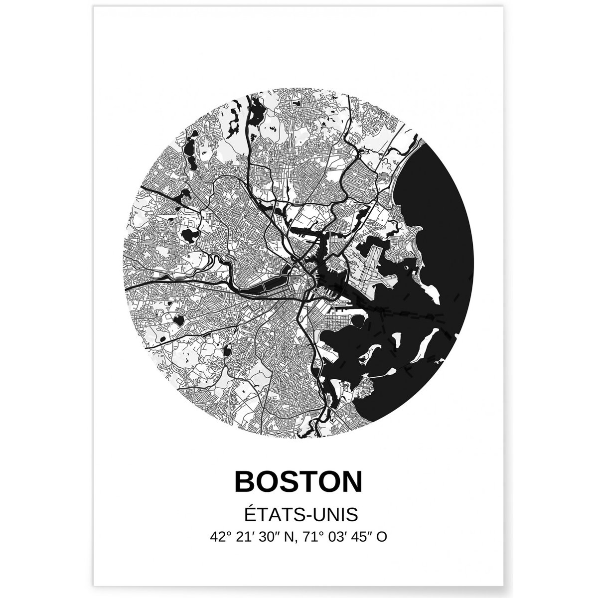 Affiche Carte Boston blanc, L'AFFICHERIE