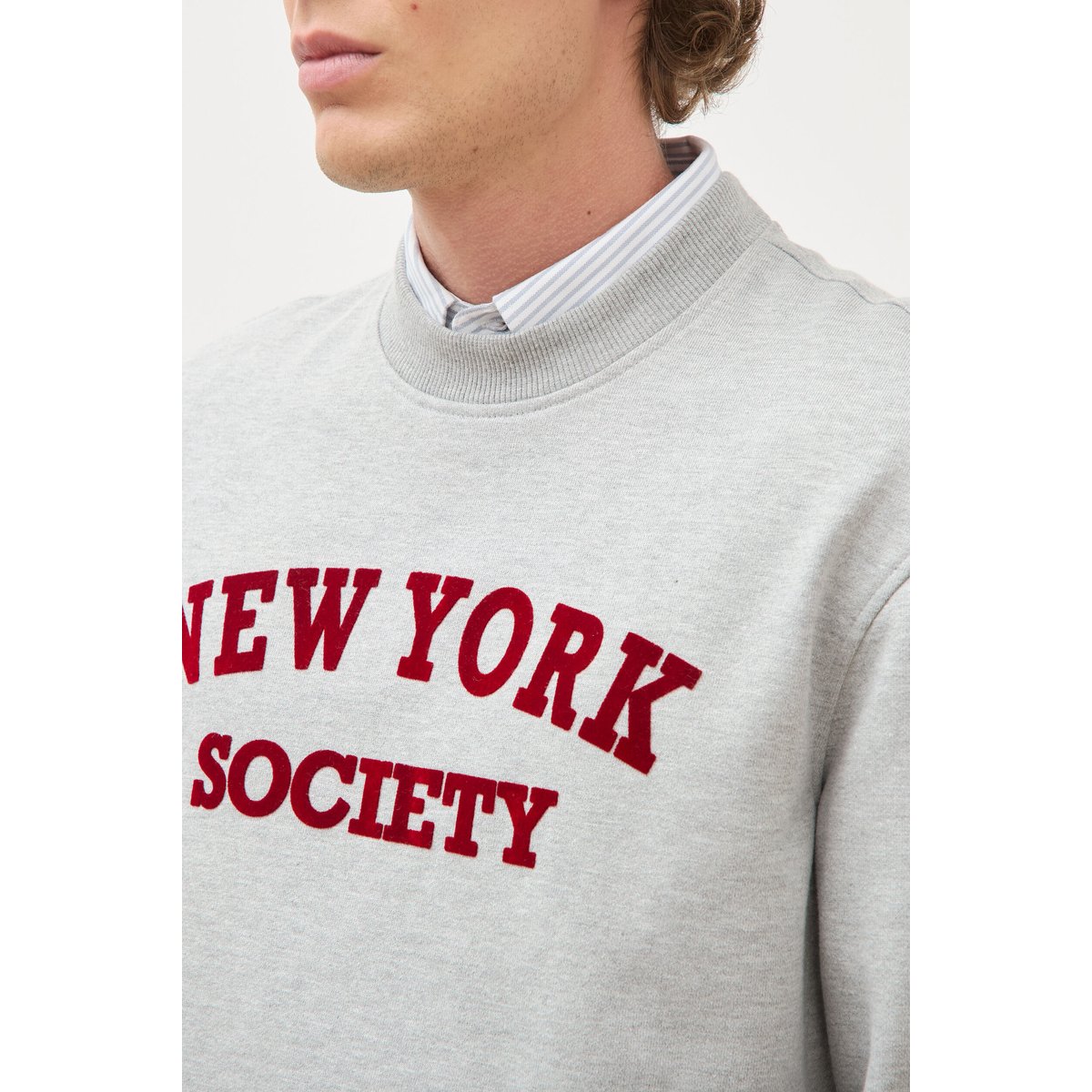 Sweat droit col rond manches longues gris clair, BONOBO
