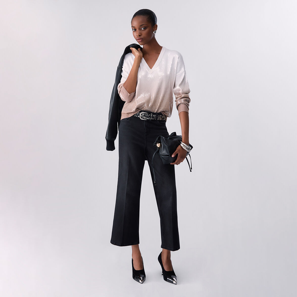 Pull dégradé avec sequins beige, LIU JO