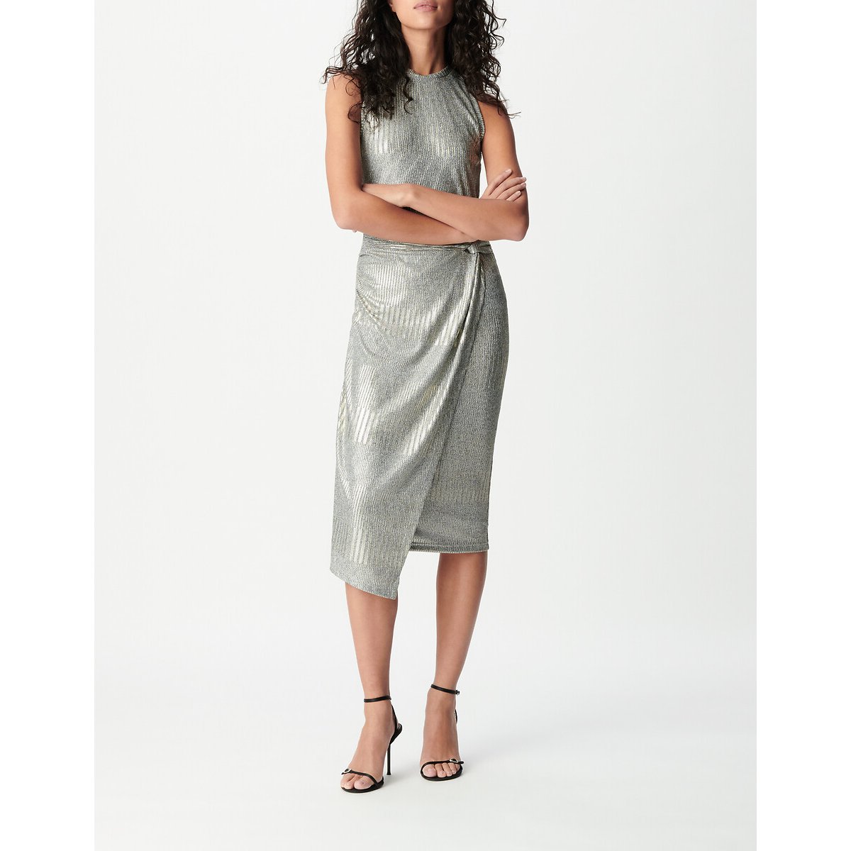 Sleeveless Iridescent Midi Dress with Crew Neck sand marl, IKKS