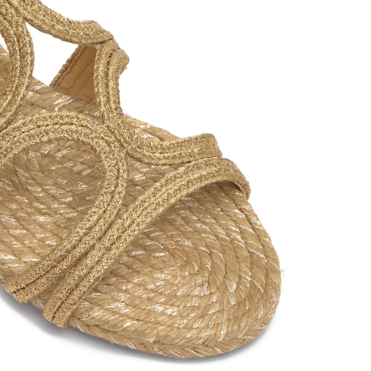 Sandales plates en tressage métallisé artisanal et jute PITRA PLATFORM doré, CASTANER