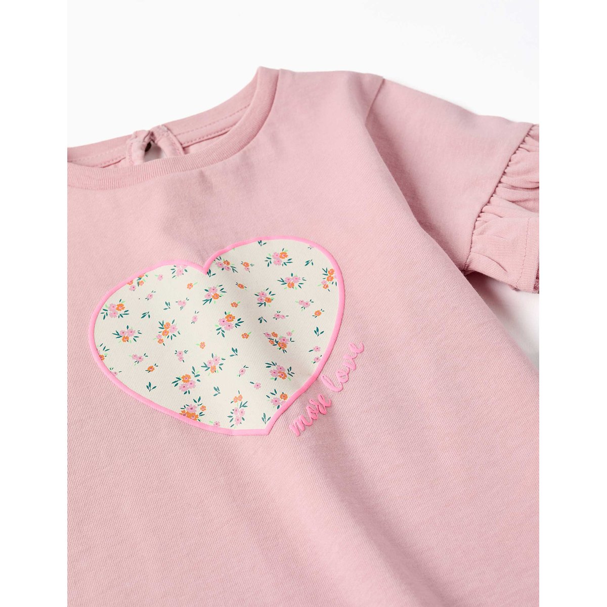 T-shirt en coton avec imprimé cœur floral rose clair, ZIPPY