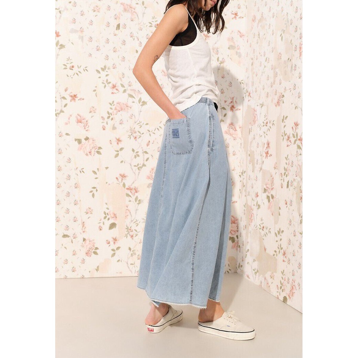 Jupe longue en denim léger, PAYBOU bleu denim, AMERICAN VINTAGE