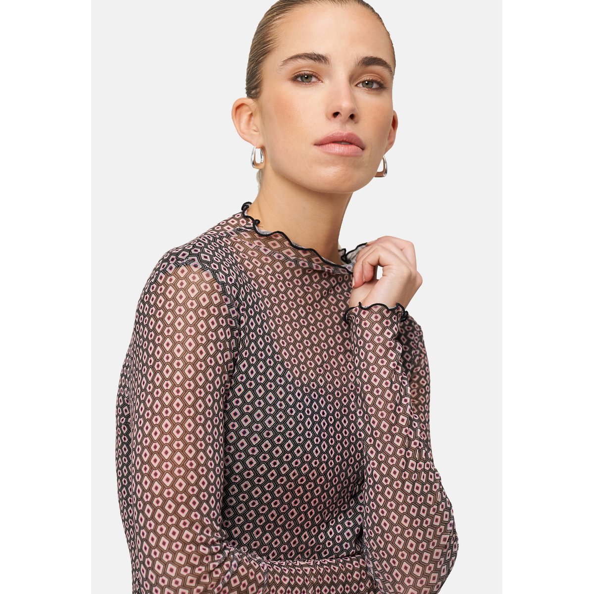 Mesh-Shirt mit grafischem print creambrown, ZERO