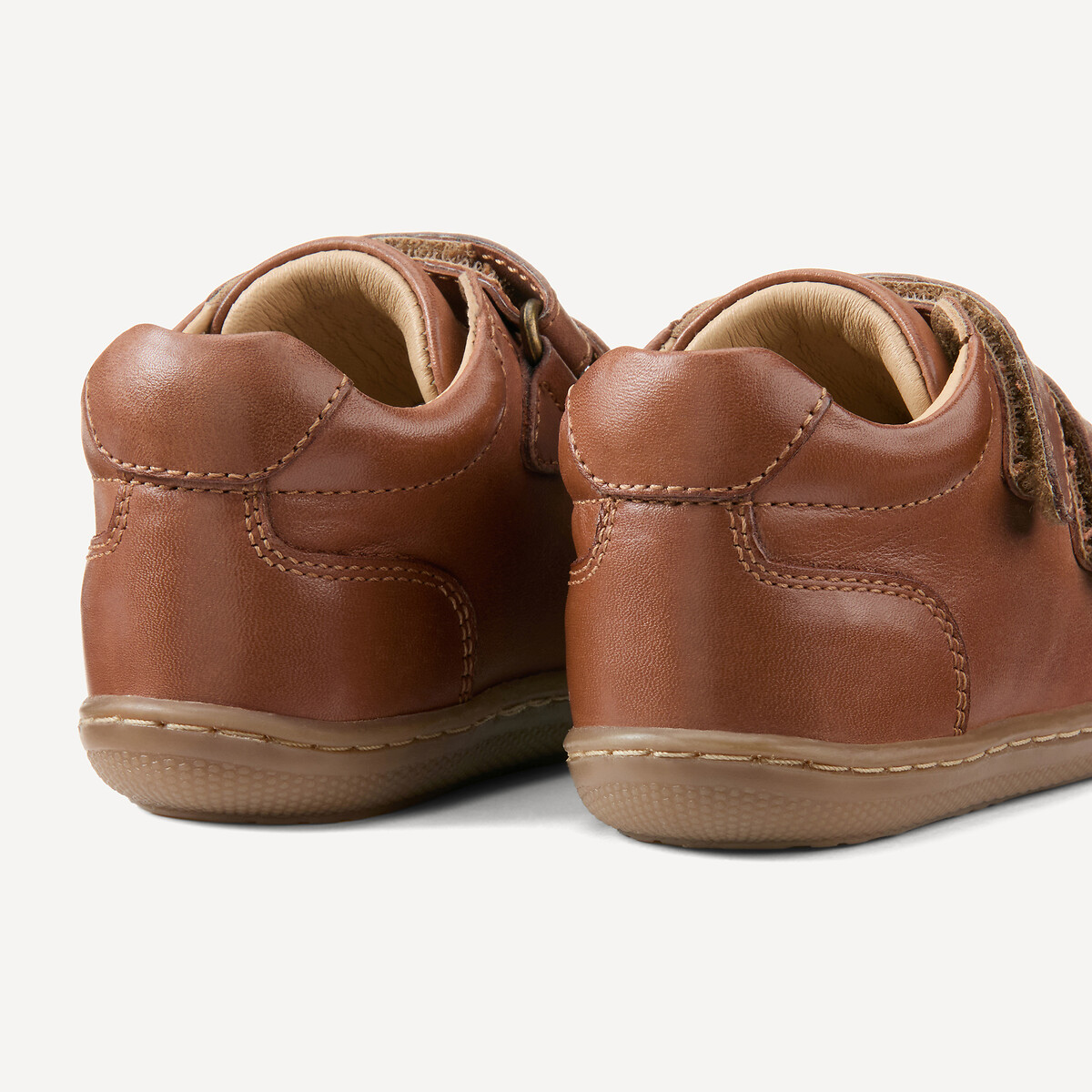 Kids Leather Ankle Boots with Double Touch 'n' Close Fastening camel, LA REDOUTE COLLECTIONS