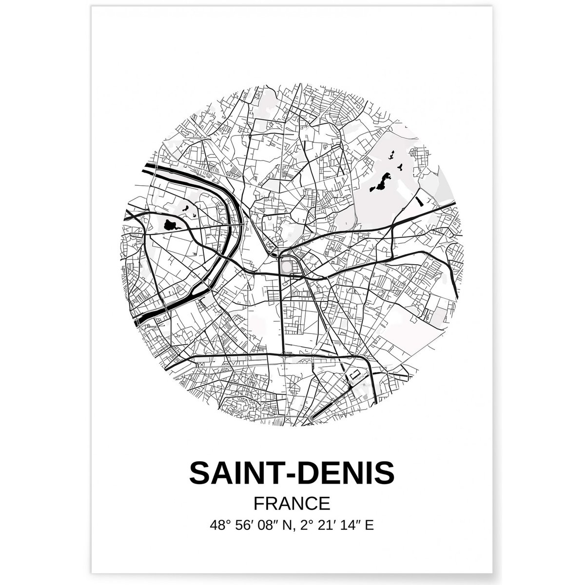 Affiche Carte Saint-Denis blanc, L'AFFICHERIE