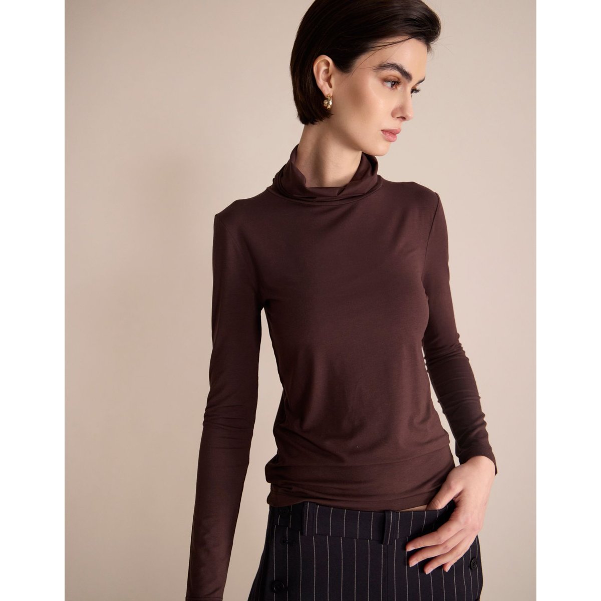 Pull col roulé Jade marron, INES DE LA FRESSANGE PARIS