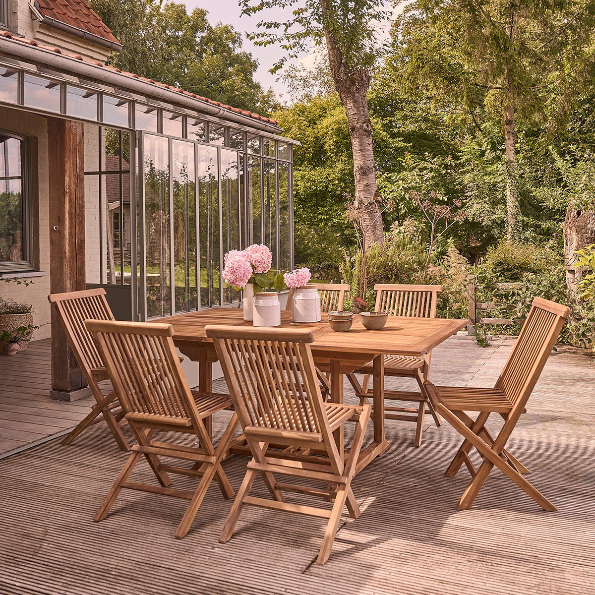 Table de jardin en teck huilé extensible 6/8 places  BALI marron, BERAH GETAH