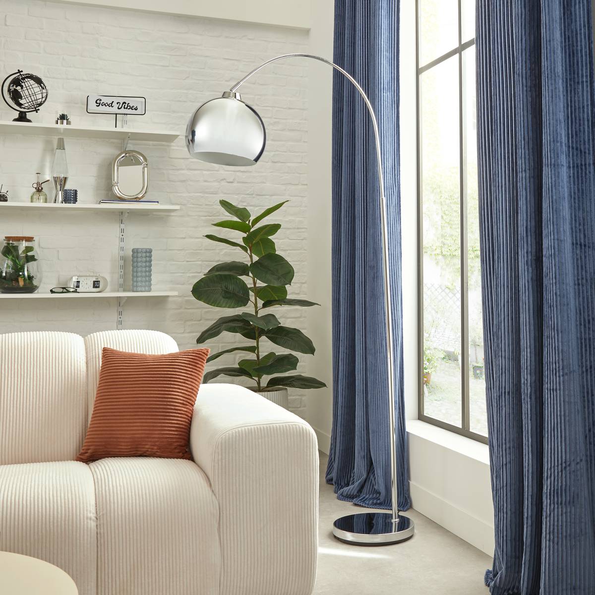 Lampadaire arc rotatif acier FLORIS argent, ATMOSPHERA