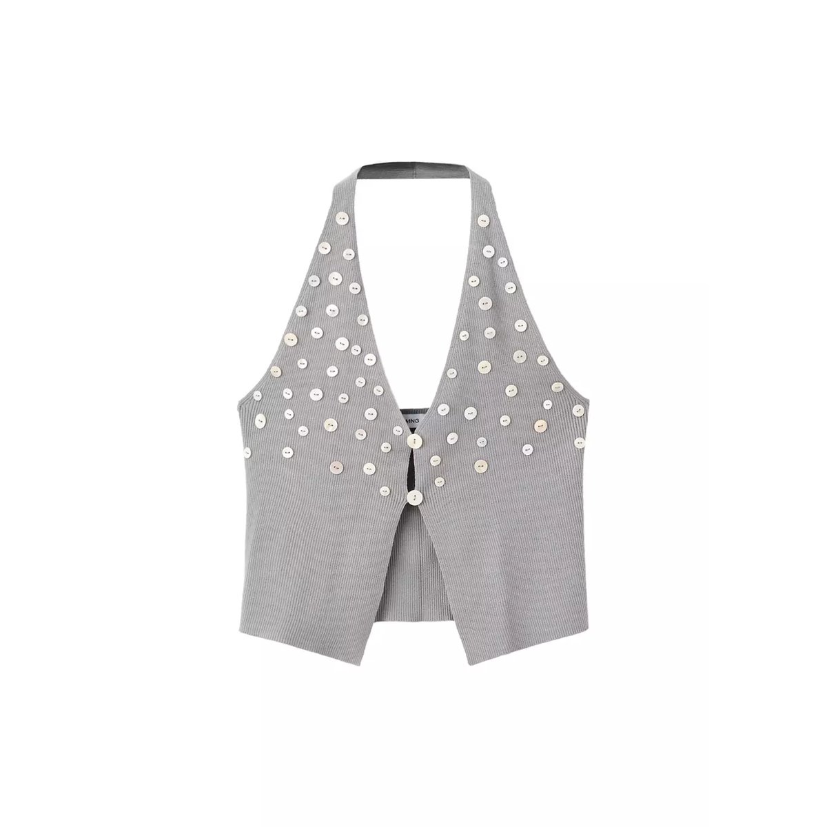 Top ajusté avec boutons décoratifs gris chiné moyen, MANGO