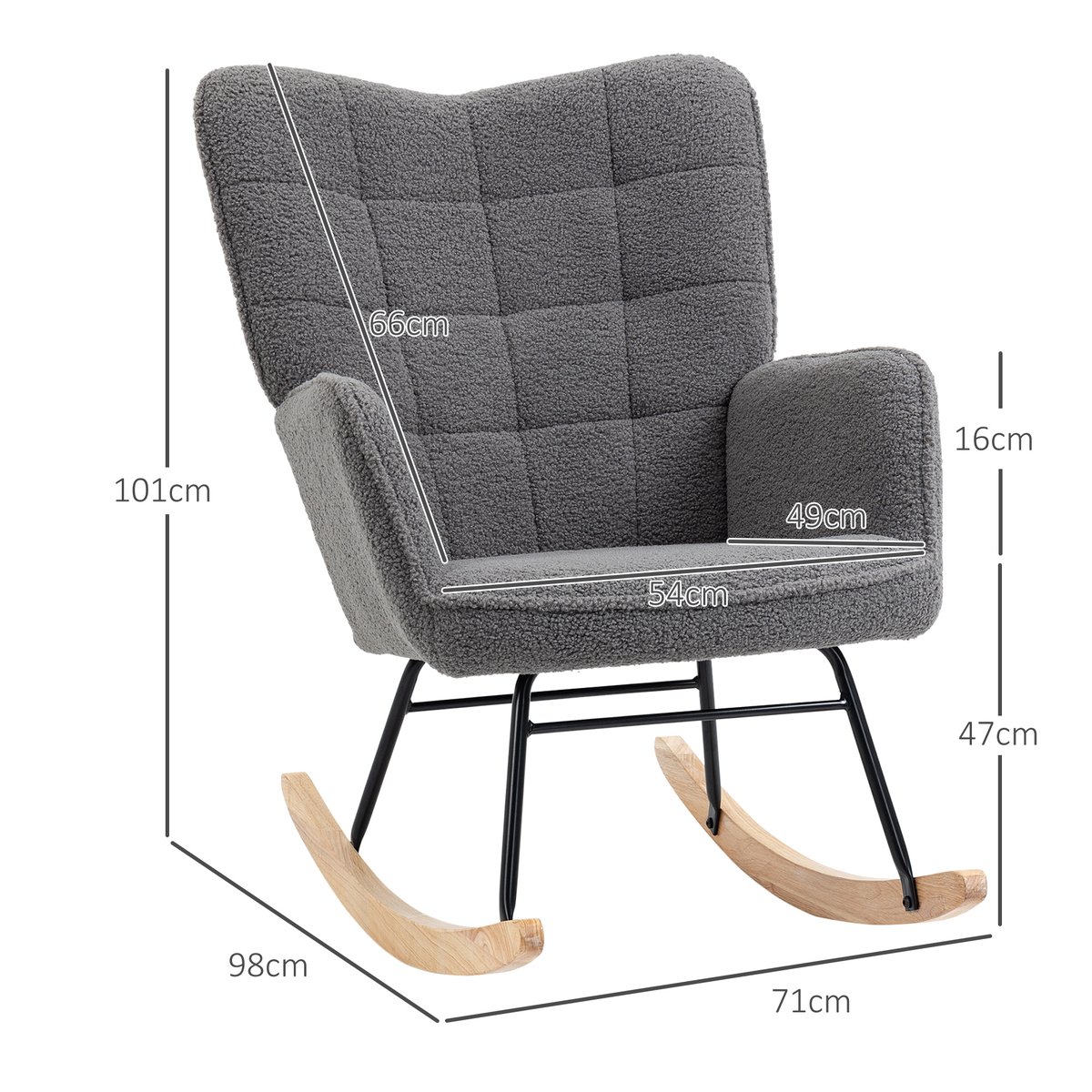 Fauteuil à bascule Revêtement bouclette Gris gris foncé, HOMCOM