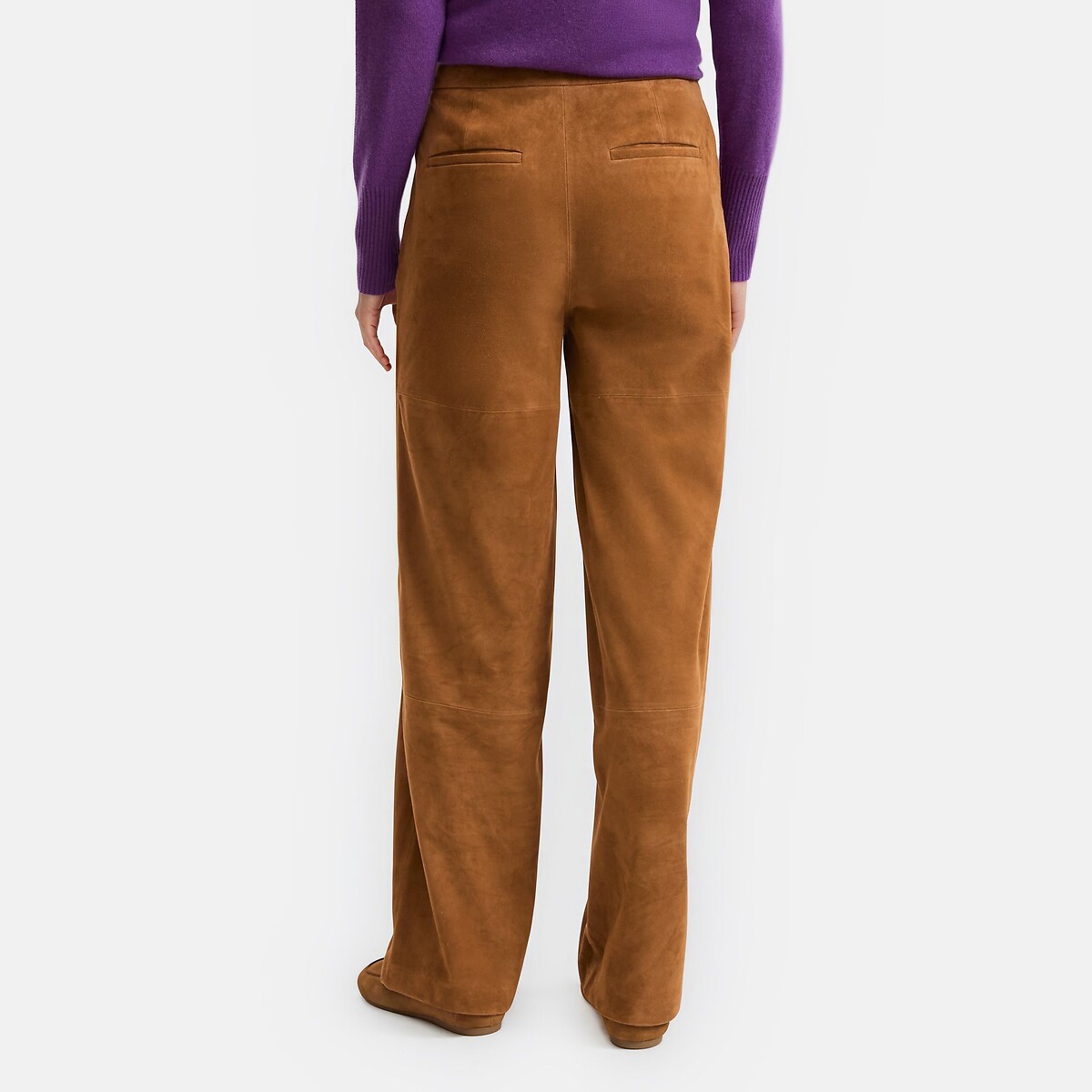 Pantalon large en cuir de chèvre suède marron camel, LA REDOUTE COLLECTIONS