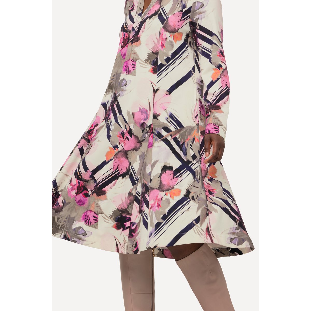 Robe midi à manches longues, col tunisien violet bordeaux, ULLA POPKEN