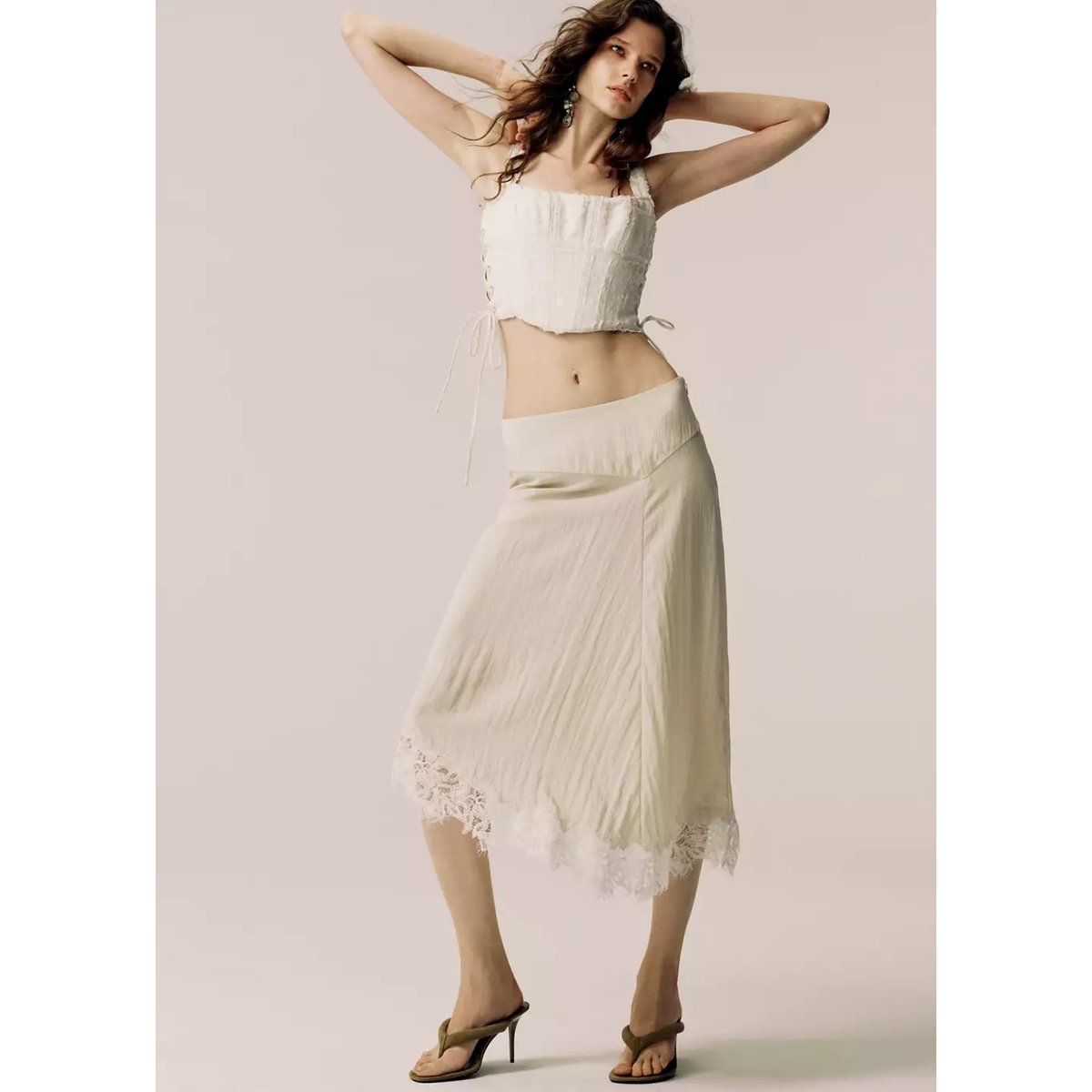 Top style corset jacquard blanc cassé, MANGO
