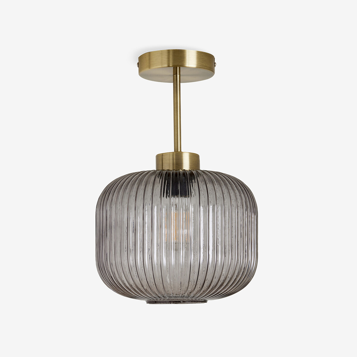 MADE.COM Briz Ribbed Glass Semi-Flush Ceiling Light smoke grey, MADE