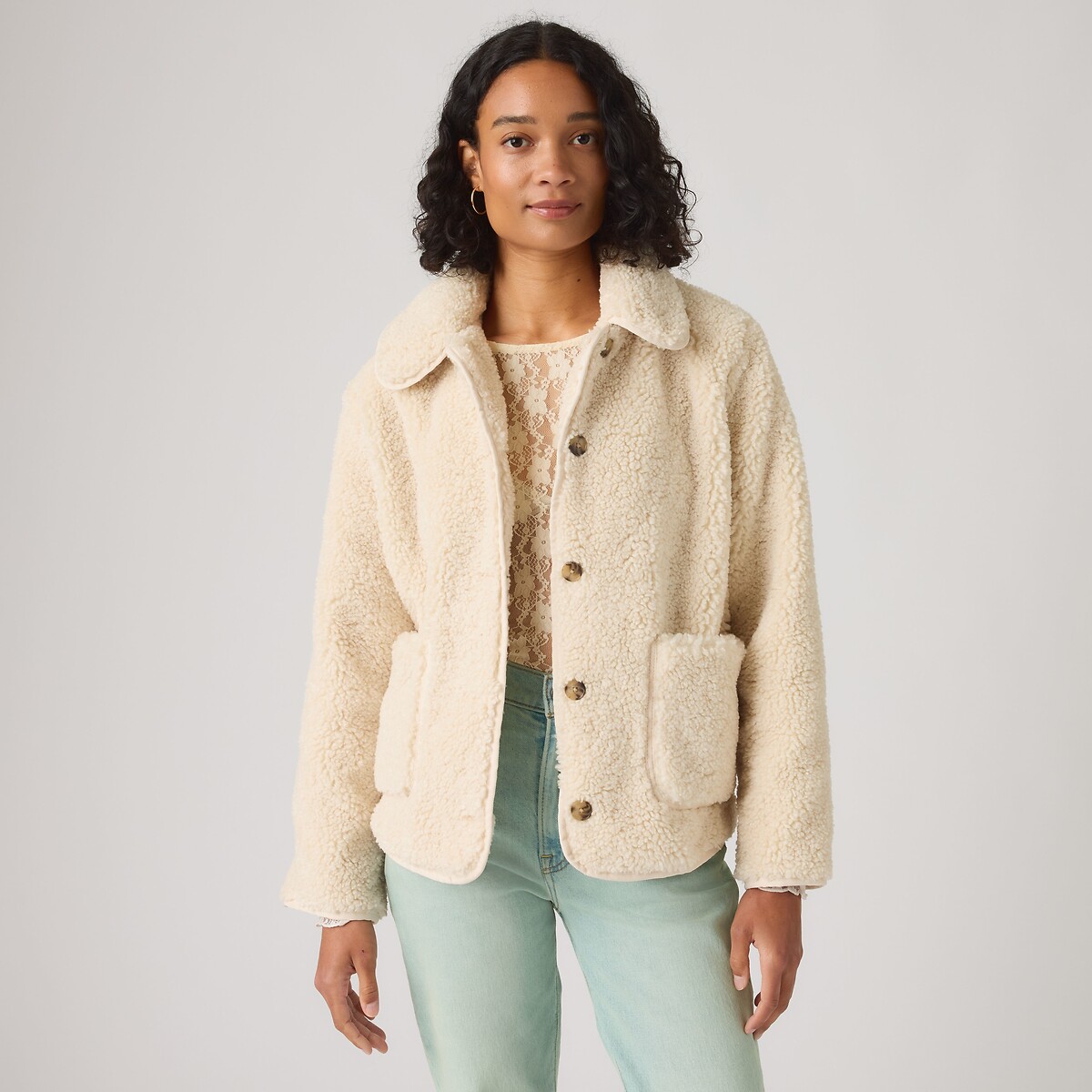 Veste courte boutons sherpa ecru, LEVI'S