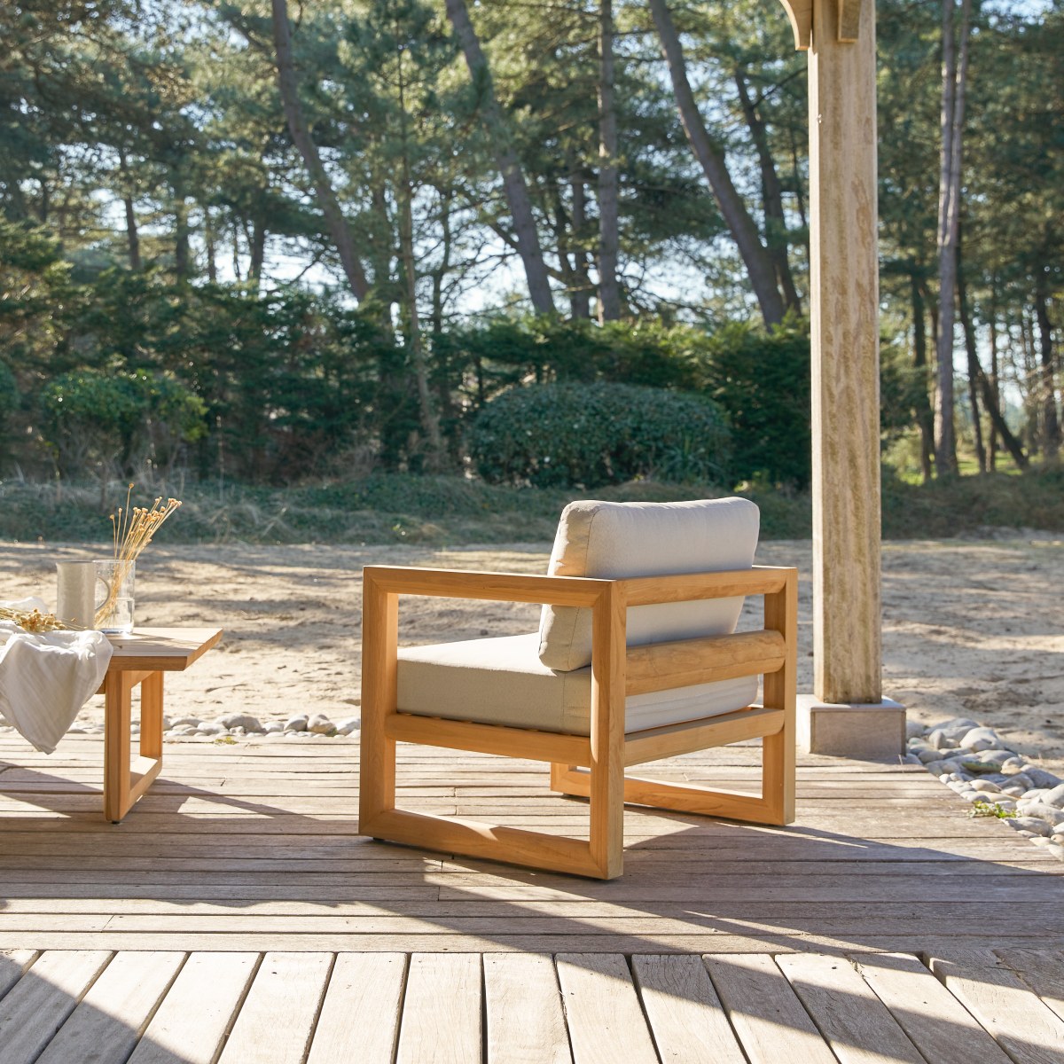 Fauteuil de jardin en Teck massif, NOAH blanc, TIKAMOON