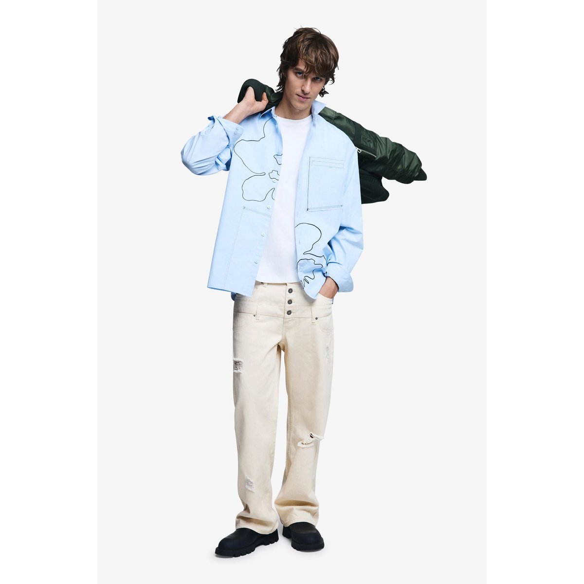 Chemise surpiquée brodée bleu, DESIGUAL