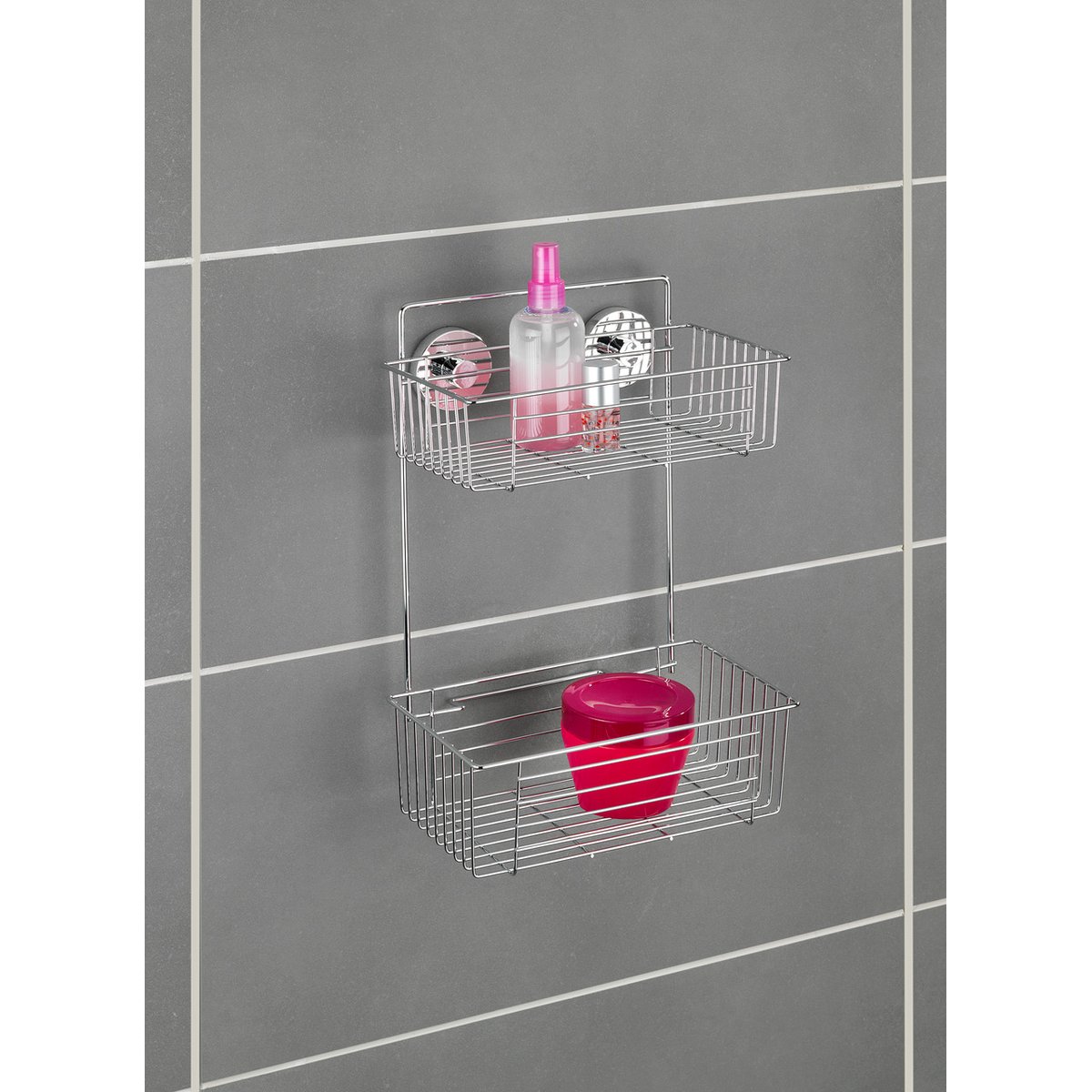 Etagère salle de bain 2 niveaux BARI argent brillant, WENKO