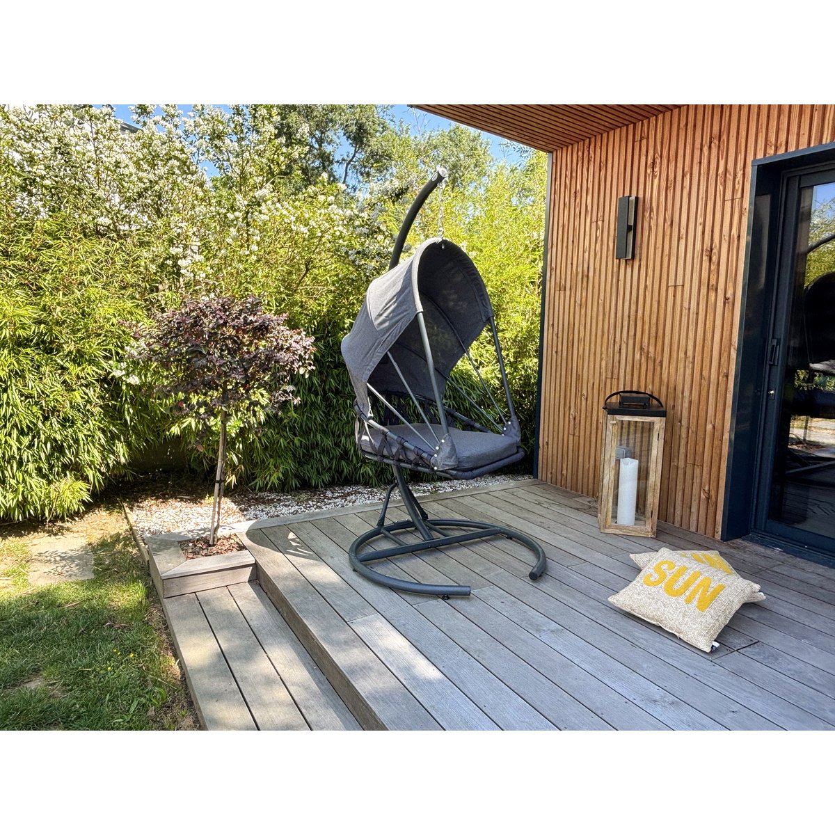 Balancelle de jardin en acier avec coussins LACANAU gris anthracite, DCB GARDEN