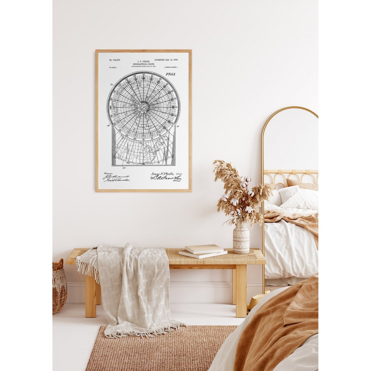 Affiche Brevet Horloge Géographique blanc, L'AFFICHERIE