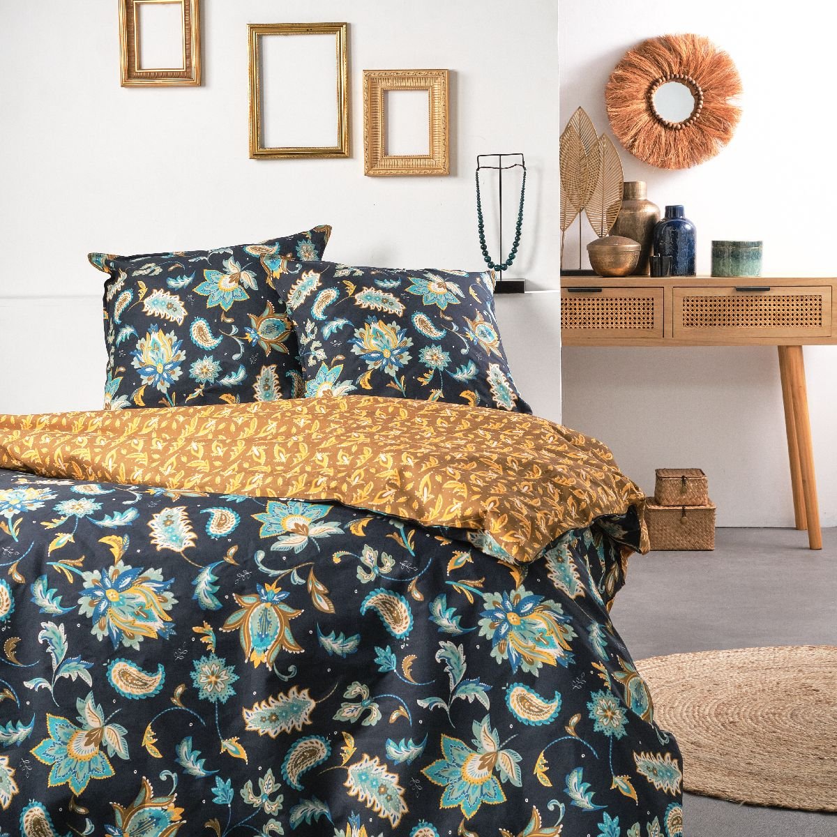 Parure de lit imprimé Floral coton SUNSHINE TAO noir, TODAY