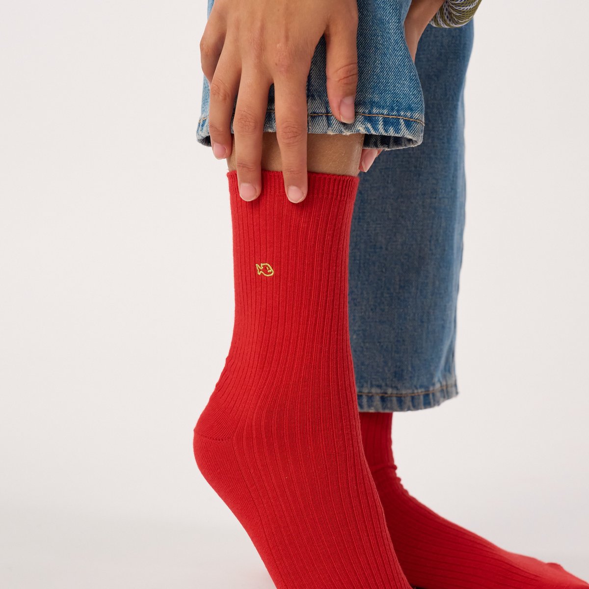 Chaussettes en coton peigné UNIES COTELEES rouge, BILLYBELT
