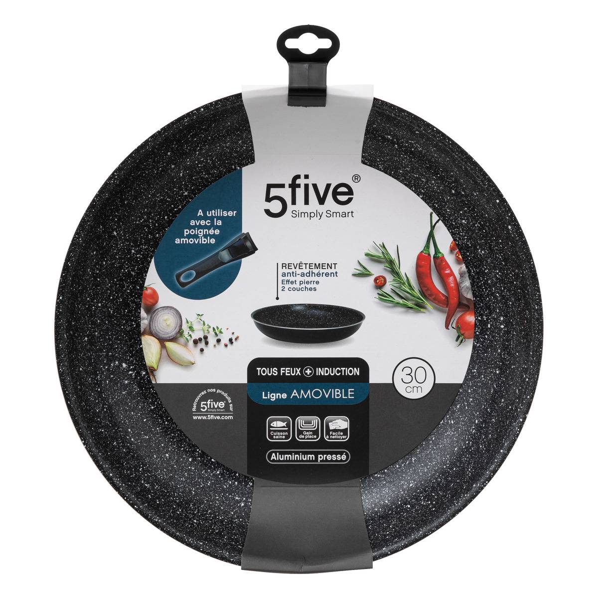 Poêle en aluminium pressé AMOVIBLE noir, 5FIVE SIMPLY SMART