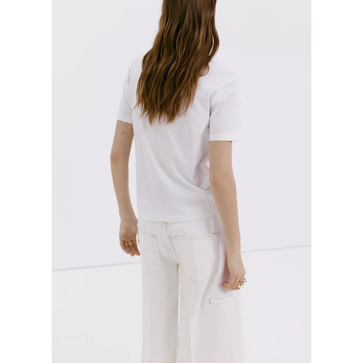 T-shirt coton col en V blanc, MANGO