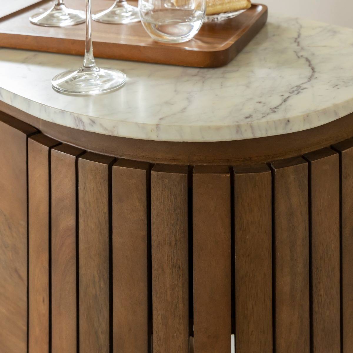 Bar en bois de manguier et marbre blanc SIENNE bois foncé, MADE IN MEUBLES