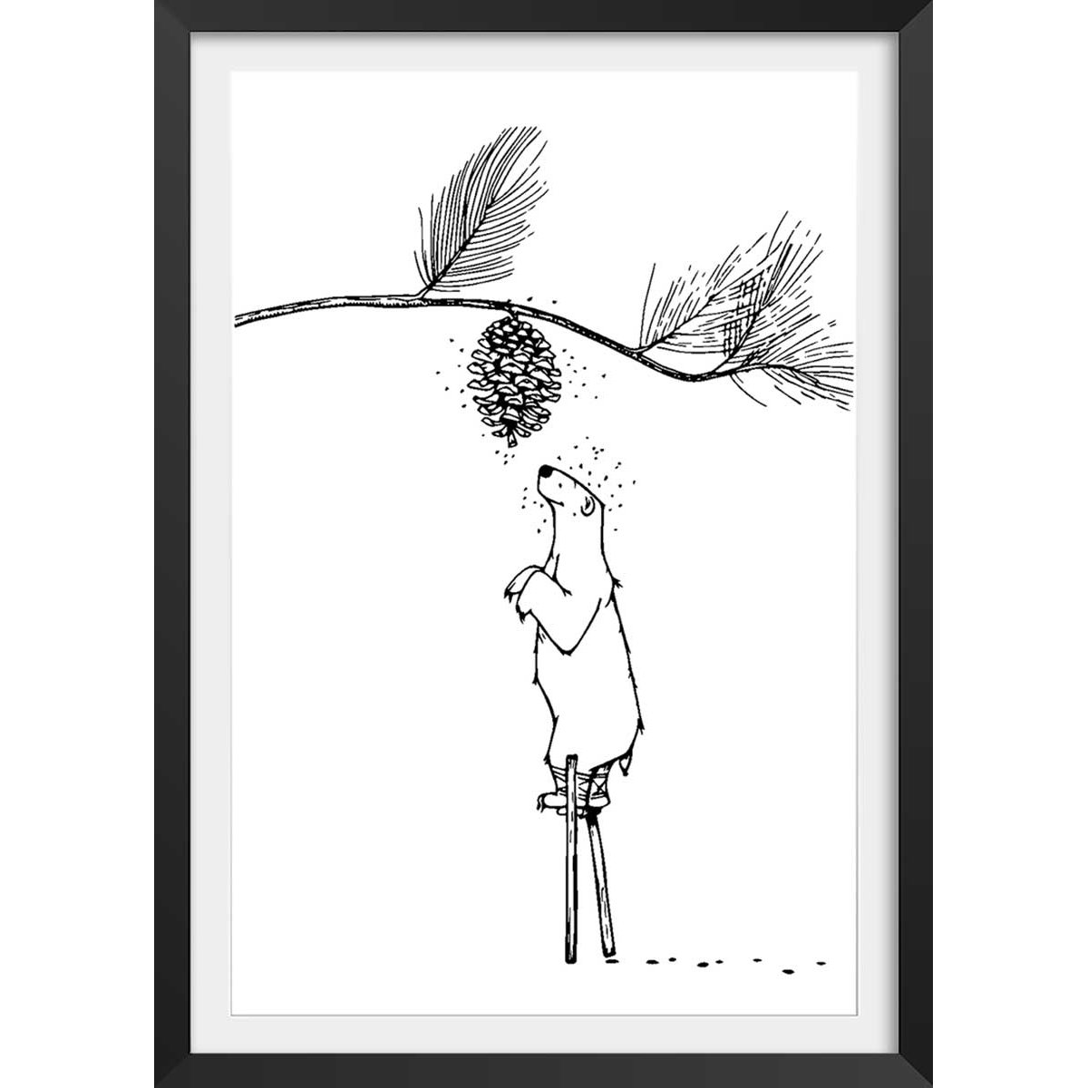 Poster ours landais affiche + cadre en bois - noir, HEXOA