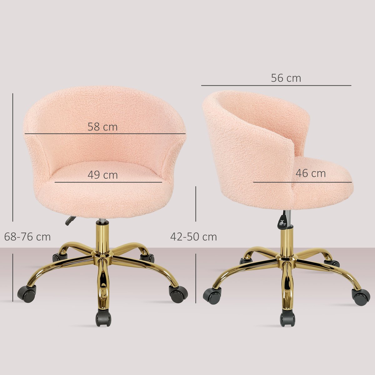 Chaise de bureau Polyester Rose rose, doré, HOMCOM