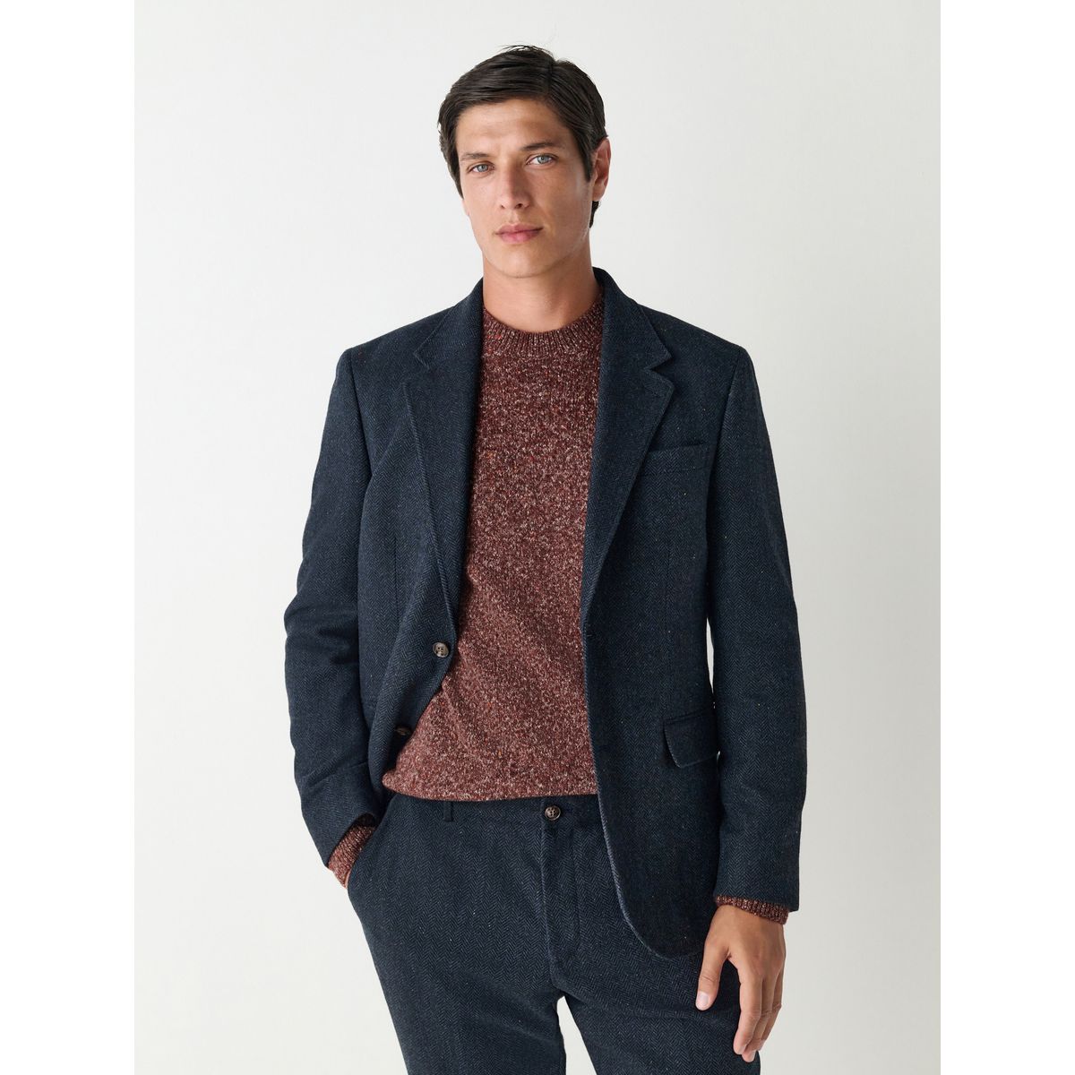 Veste de costume slim en laine à chevrons bleu marine, NEXT