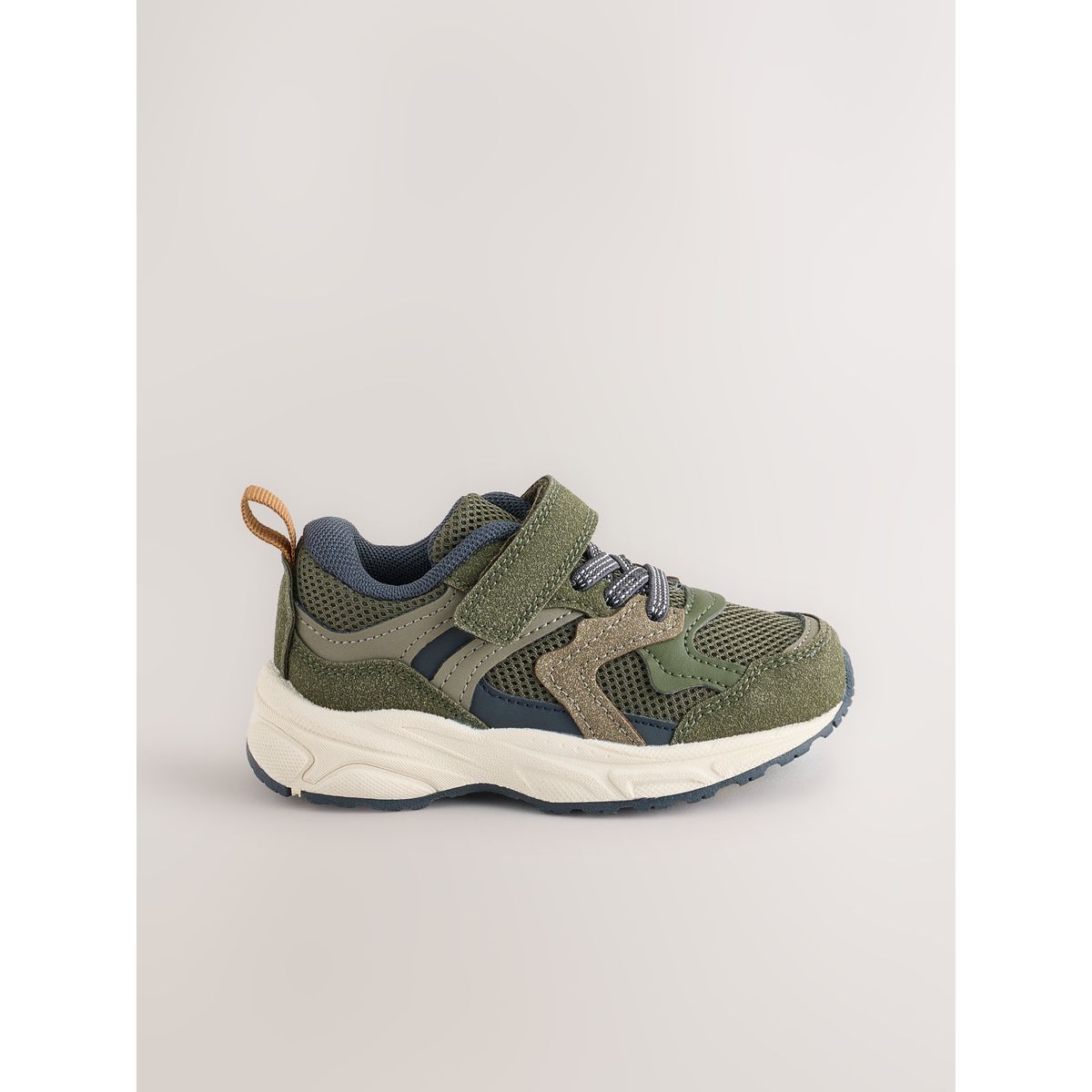 Baskets à lacets élastiques et scratch vert kaki, NEXT