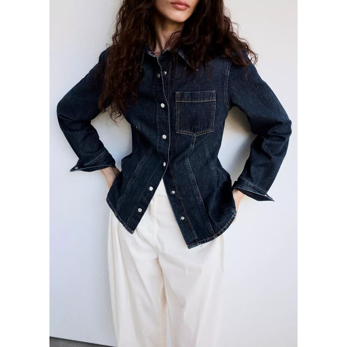 Chemise jean poche bleu foncé, MANGO
