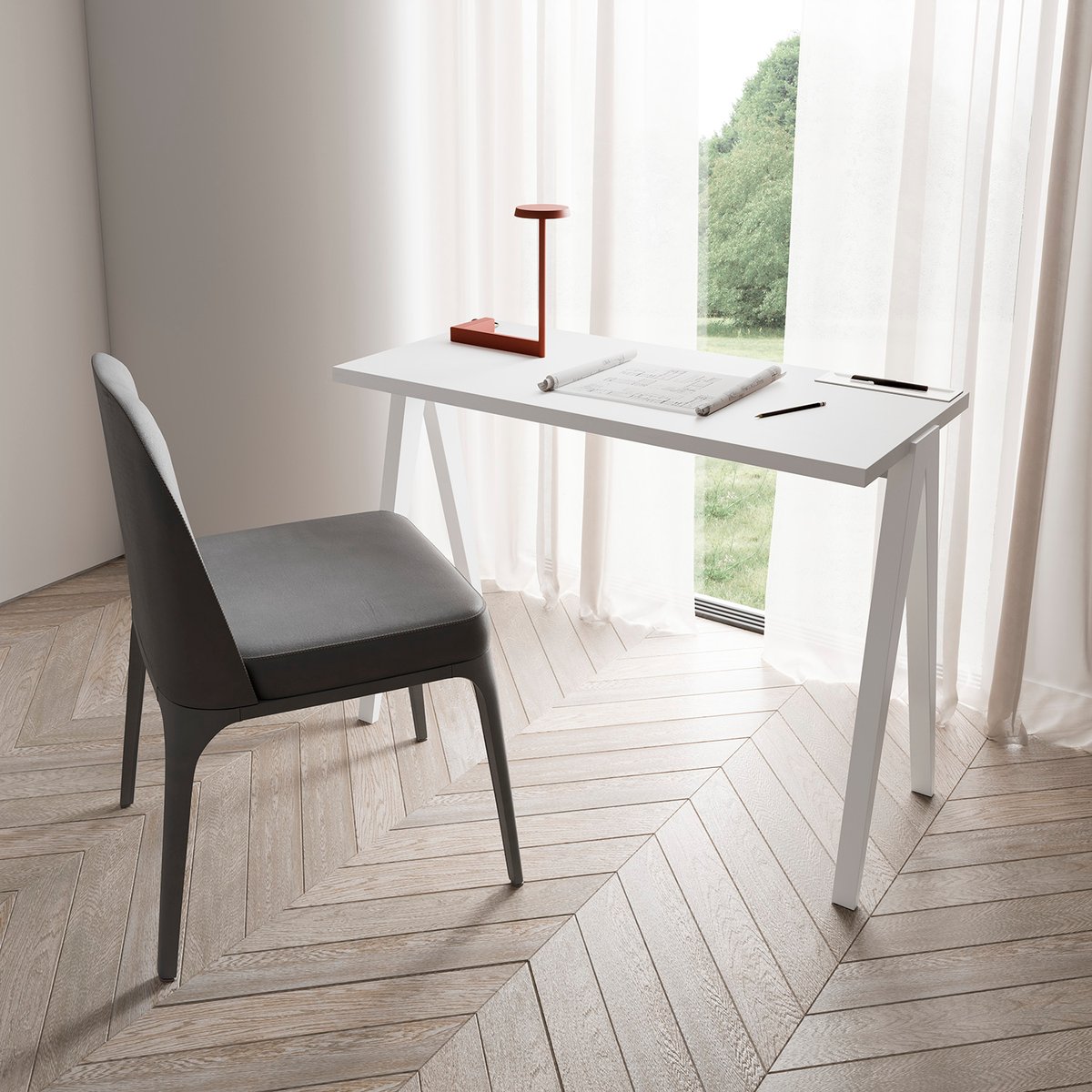 Bureau en placard et hêtre cérusée, COLMAR blanc, HERDASA