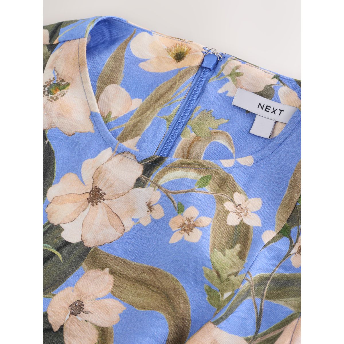 Robe longue droite trapèze sans manches imprimé floral bleu, NEXT